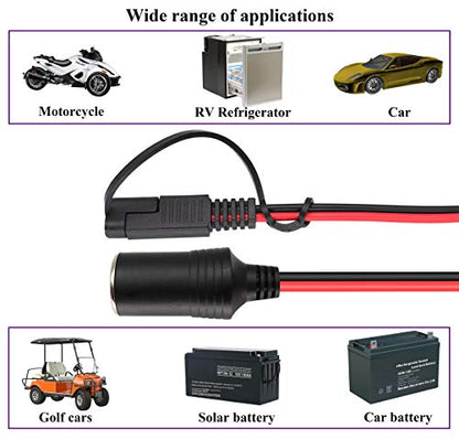 SAE Cigarette Lighter Battery Cable,16AWG 12V Cigarette Lighter Female Plug to SAE 2 Pin Quick Release Disconnect Connector Plug Adapter Extension Charging Cable with Switch(2.4m/7.8ft-F) - color: 2.4m-Female-Switch