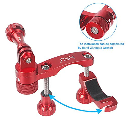 HSU 0.6-1.3inch All-Aluminum Bike/Motorcycle Handlebars, 360° Rotation Seat Post, Ski Pole Mount Compatible with Go Pro Hero 13/12/11/10/9/8/7/6/5, DJI Osmo Action AKASO and Other Action Cameras (Red) - color: Red