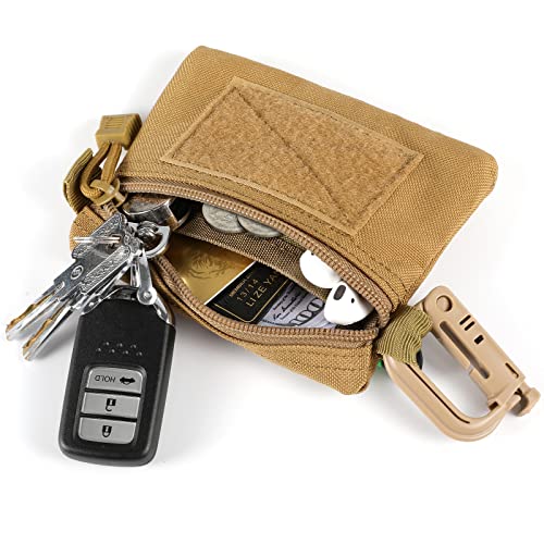 FRTKK 2 Pack Tactical Compact EDC Pouches Military Molle Utility Pouch Accessories Organizer Pouch Coin Purse Keychain Pocket Credit Card Holder Waist Pack - color: Tan 3