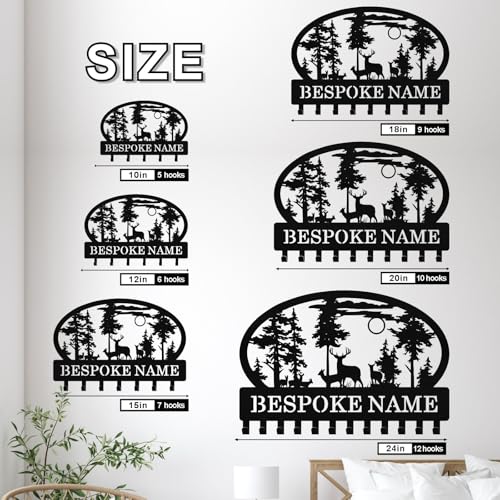 Personalized Key Holder Wall Mount, Custom Name Metal Key Rack Organizer, Deer Cabin Wall Keys Hanger with Hooks for Home, Entryway, Kitchen, Office, Hallway, Doorway - color: 03 Deer