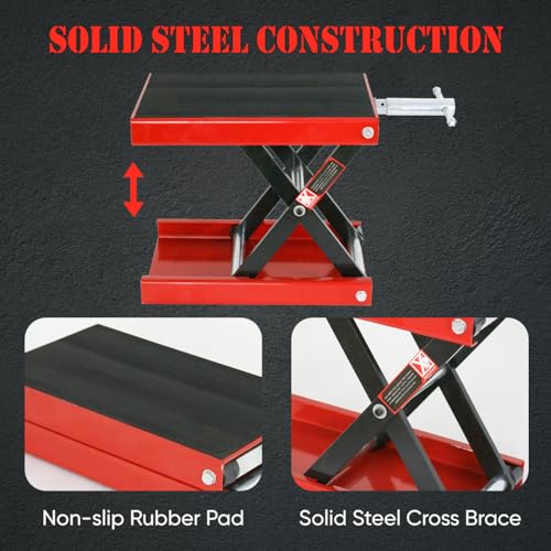 Motorcycle Lift 1100 LB Capacity Wide Deck Motorcycle Center Scissor Lift Jack Hoist Stand for Street Bikes Cruisers Touring Motorcycles Scooter ATVs