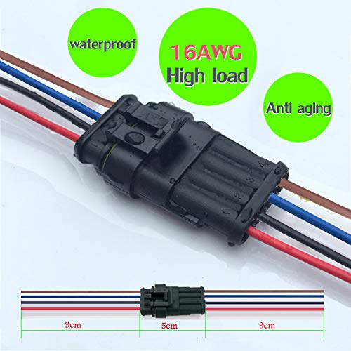 16 AWG Way Car Waterproof Electrical Connector,4 pin Plug Auto Electrical Wire Connectors Marine for Car, Truck, Boat, and Other Wire Connections.(5 Pack)¡­ - size: 4pin connector--5pack