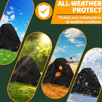 Enzeno Motorcycle Cover 210D Oxford Fabric Motorcycle Covers Waterproof Outdoor Windproof Dustproof Moped Cover with snap Fastener 220x105x125cm Motorcycle tarp Motorbike Cover Black - size: 220x105x125 cm