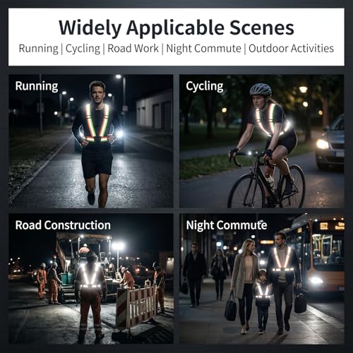 High Visibility Reflective Safety Vest, 2 Inch Wide Straps, Adjustable and Elastic, for Running, Cycling, Walking, Construction, Motorcycle