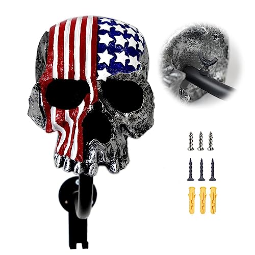 Motorcycle Accessories Helmet Holder Wall Mount, Skull Motorcycle Helmet Rack with 2 Hooks Hanger for Coats, Caps, Sports Equipment - color: Color