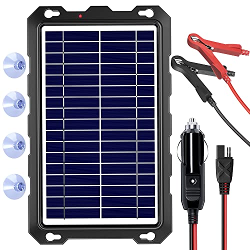 SUNAPEX 12V Solar Battery Charge: 8W Waterproof Portable Solar Panel Kit - Battery Maintainer Trickle Charger - with Upgrade Built in Charge Controller for Car Boat RV Trailer Automotive Motorcycle - size: 8W