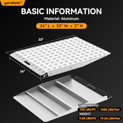 gardhom 33" x 24" Shed Ramp for Riding Mower 750LBS/PC Capacity Ramps for Sheds Anti-Slip Aluminum Ramps for Lawn Mower for Snow Blower Motorcycle Garages (1PC) - size: 1PC-24*33"