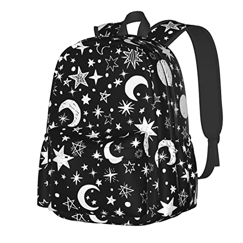 Black and White Stars and Moon Backpack Bookbag Laptop Backpacks Multipurpose Daypack for Boys Girls School Men Women Travel Hiking - color: Black and White Stars and Moon