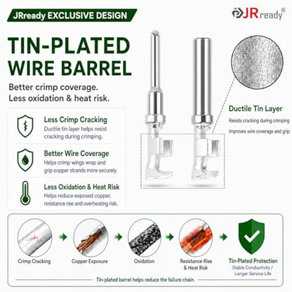 JRready 4 Pin Deutsch DT Connector Kit 12 Sets, DT06-4S DT04-4P Gray Waterproof Automotive Electrical Wire Connectors with Size 16 Stamped Contacts 14-18 AWG, for Car Truck Marine Wiring - size: 4-Pin (12 Pairs)