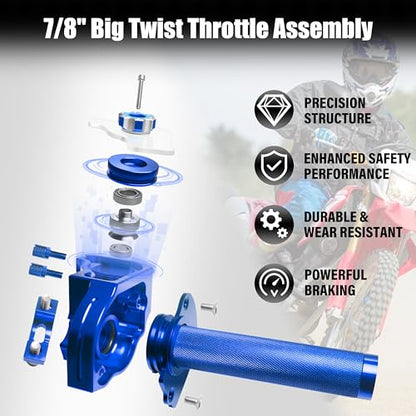 Universal 7/8" Big Twist Throttle Assembly, Dual Push-Pull Cable with Transparent Window for 110-650cc Dirt Pit Bike, Motocross, ATV & Quad, CNC Aluminum Quick Twister Throttle Grip (Blue) - color: Blue