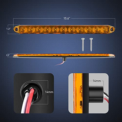 Nilight 16Inch Trailer Marker ID Bar 2PCS 11 LED Amber Turn Signals Tail Light DOT Compliant IP65 Waterproof for Truck Trailers Cargo Carriers - color: 2Pcs 16" Amber 11LED