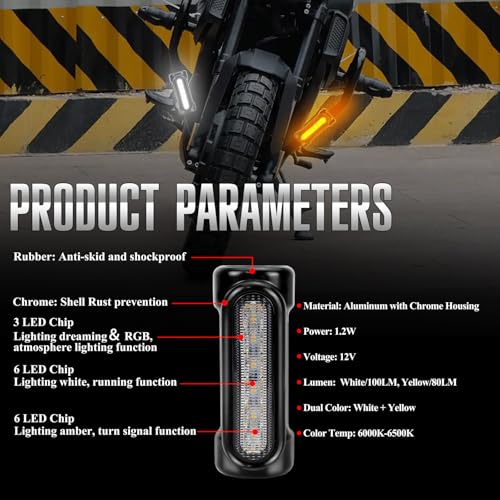 Motorcycle Highway Bar Lights Switchback Driving Lights Led Amber Turn Signals White Driving RGB Atmosphere LED Crash Bar Lights for 1-1/4 inch Crash Bars Touring Bikes Motorcycle Lights (Black)