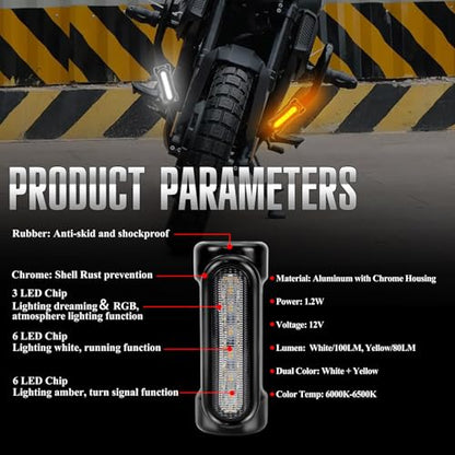 Motorcycle Highway Bar Lights Switchback Driving Lights Led Amber Turn Signals White Driving RGB Atmosphere LED Crash Bar Lights for 1-1/4 inch Crash Bars Touring Bikes Motorcycle Lights (Black)