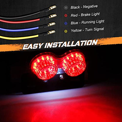 NTHREEAUTO LED Motorcycle Tail Light Integrated Brake Turn Signals License Plate Lights Universal Rear Taillight Compatible with Honda Kawasaki Yamaha Suzuki Bobber Cruiser Chopper Cafe Racer