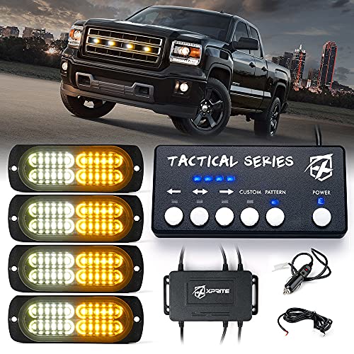 Xprite Surface Mount Strobe Lights Kit with Control Panel, Amber White Grill Grille Side Marker Flashing Emergency Warning Light for Trucks Vehicles ATV RV Cars Van 4PCS - color: Amber Mix White, size: 4 PCS