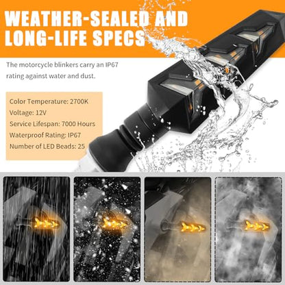 4PCS Y Shape Motorcycle Turn Signals LED,12V Motorcycle Blinkers | Flowing Motorcycles Front Turn Signals,Amber LED Lights,Universal Fits Motorbike Scooter Off Road