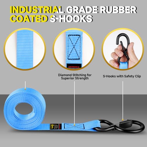 4Pcs Ratchet Tie Down Straps Kit for 2400lb Break Strength | 1” x 16FT Tie Down Straps with Soft Loop Tie-Downs & Safety S Hook - Cargo Strap Tie Down for Trucks, Motorcycle, Moving, Appliances - Blue - color: Blue