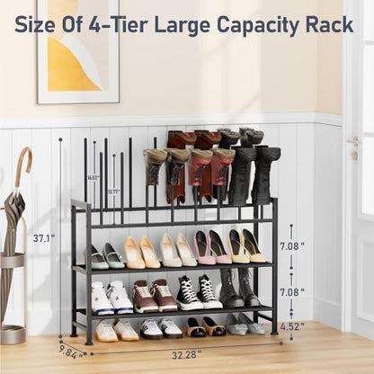 DIMJ Boot Rack 4-Tier - Black Metal Boot Storage Rack for Tall Boots Organizer Tall Boots, Multiuse Shoe Rack for Boots, Sneakers, High-Heel, Entryway, Fit for 8 Pairs, Black - size: 4-Tier 8 Pair