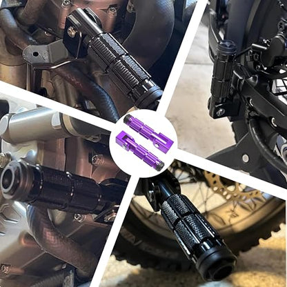 M8 Motorcycle Foot Pegs Folding Rearsets-90 Degree Foldable Footrest Fit 0.86-1.37in Brackets, Anti-Skid CNC Footpegs with Rubber Gasket for Pit Bike Dirt Bike Adventure Touring Bikes (Purple) - color: Purple