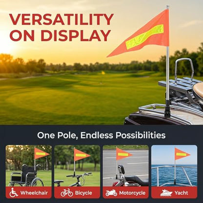 2Pcs Adjustable Stainless Steel Motorcycle Flag Pole, 51in Retractable Bike Flagpole Golf Cart Holder, Telescopic Motorcycle Bicycle Flag Mount for ATV Wheelchair Dirt Bike Mount