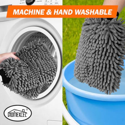 HOMEXCEL Car Wash Mitt, 2PK Chenille Microfiber Wash Mitt, Scratch-Free & Lint-Free, Rich Foam, Highly Absorbent, Double Sided, Perfect for Car Washing and Detailing, 10.2" x 6.7 ", Grey - color: Grey