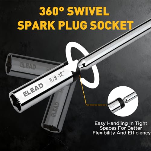 5/8" Swivel Magnetic Spark Plug Socket, 3/8" Drive x 12" Total Length, Thin Wall Spark Plug Removal Tool, 360 Degree Swivel, Enhanced Magnetic, 6-Point Design, Cr-V Steel - size: 5/8" x 12"