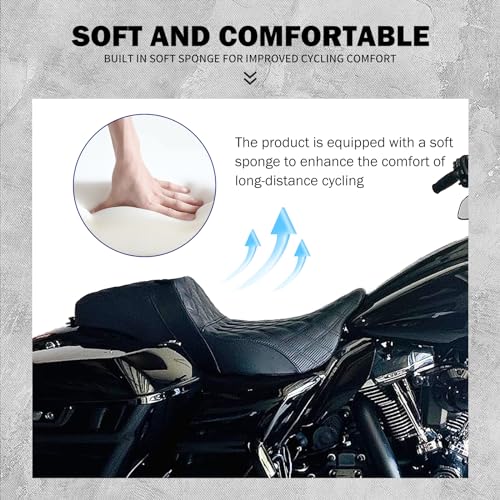 One-Piece Driver Passenger Seat Motorcycle 2-up Seat Fit for Harley Touring Electra Glide Road King Road Glide Street Glide 2009-2023 (Black Stitching) - color: Black Stitching Without Backrest