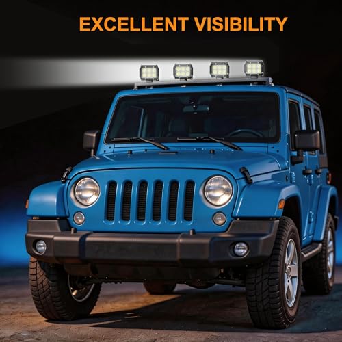 LED Light Bar 2PCS 36W 4 Inch Flood Spot Combo LED Work Light Pods Triple Row Work Driving Lamp with 12 ft Wiring Harness kit - 2 Leads