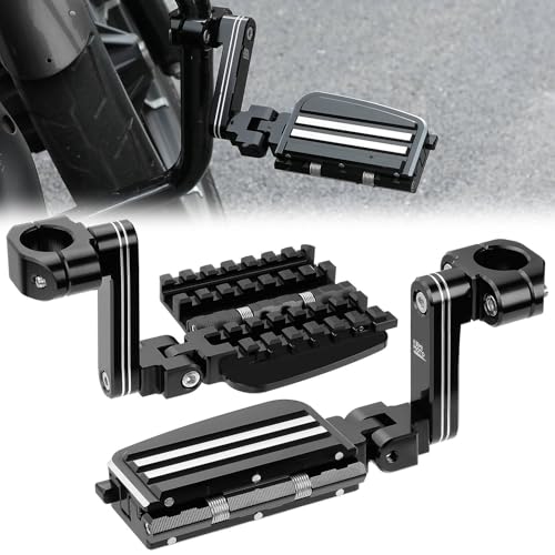 KEMIMOTO CNC Aluminum Highway Pegs with Expandable Heel Rests 1.25" Highway Long Angled Pegs Adjustable Fit for Street Glide Road King Road Glide Softail Dyna Sportster 1-1/4" Engine Guard Black - color: Black