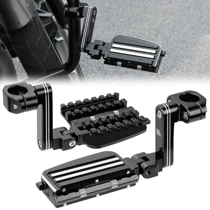 KEMIMOTO CNC Aluminum Highway Pegs with Expandable Heel Rests 1.25" Highway Long Angled Pegs Adjustable Fit for Street Glide Road King Road Glide Softail Dyna Sportster 1-1/4" Engine Guard Black - color: Black