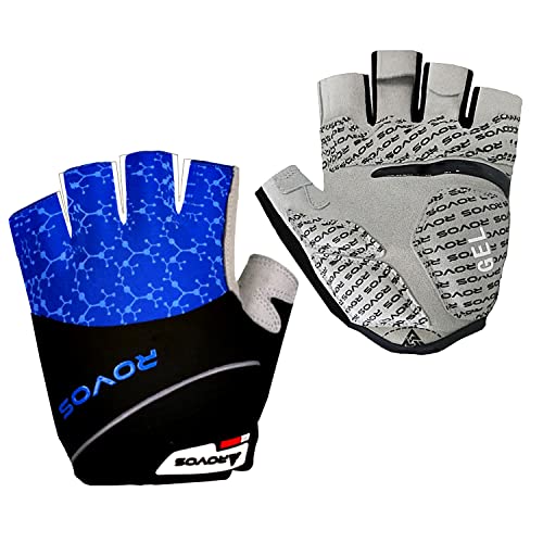 Men & Women Cycling Gloves - 5mm Padded Half Finger Breathable Mountain & Road Biking Gloves - color: Blue-b, size: Large