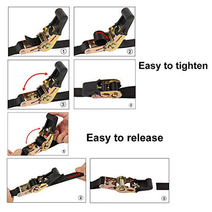 Endless Ratchet Tie Down Straps Heavy Duty Cargo Tie Downs, Sturdy Nylon Black Strap Down Ratcheting Securing Straps, Track Spring Fittings, Tie-Down Motorcycles, Trailer Loads, Kayak - size: 1"x8'-4pcs black