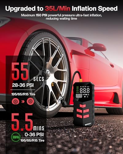 Portable Air Compressor for Car Tires, 16000mAh Wireless, 150PSI Wireless Tire Inflator with Lighting and Mobile Power Function, Suitable for SUVs, Cars, Motorcycles, Bicycles and Balls