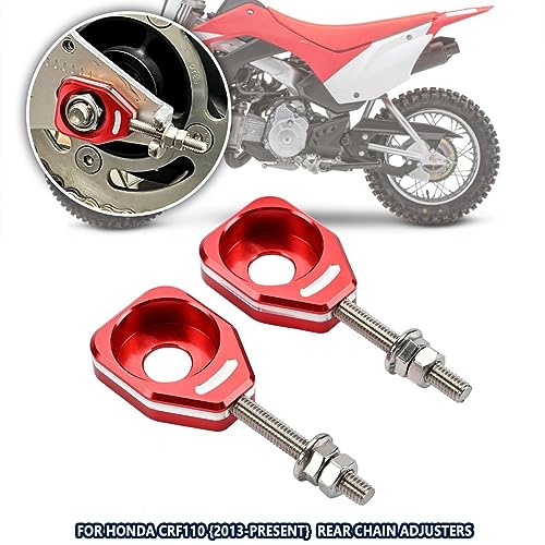 Canitu Red Rear Chain Adjusters,Motorcycle Billet Rear Axle Blocks Swingarm Spool Tensioner Tension Adjuster Accessories for Honda CRF110 2013-2024 - color: RED