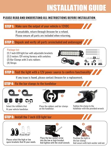 Light Bar for eBike, 7 Inch Motorcycle Dirt Bike LED Headlight 60W 6000lm with 7/8" Handlebars Mounting Clamp Brackets and 12V Wiring Harness Switch, CRF XR TTR KLX MTB Dirtbike Night Riding Light Kit - color: 7 Inch Dirt Bike Light Bar Kit