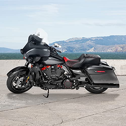 C.C. RIDER Gel Seat Driver Passenger Seat Hammock Red Hexagon Fit for Harley Touring Road King FLHR Street Glide FLHX Road Glide FLTRX Electra Glide FLHT 2009-2023 - color: 23# Gel Red