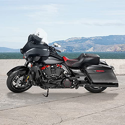 C.C. RIDER Gel Seat Driver Passenger Seat Hammock Red Hexagon Fit for Harley Touring Road King FLHR Street Glide FLHX Road Glide FLTRX Electra Glide FLHT 2009-2023 - color: 23# Gel Red