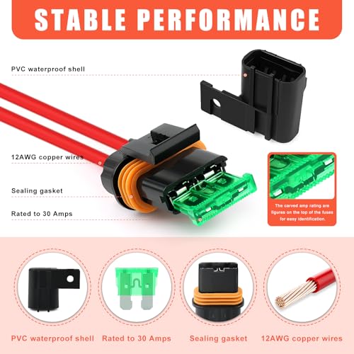 Zhushan 6 Pack Inline Fuse Holder 12V Waterproof – 12AWG ATO/ATC Blade Fuse Holders with Cover – 30A Heavy Duty Automotive Marine Car Truck RV Circuit Protection Fuse Kit - size: 6-Pack Fuse Holder