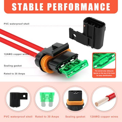 Zhushan 6 Pack Inline Fuse Holder 12V Waterproof – 12AWG ATO/ATC Blade Fuse Holders with Cover – 30A Heavy Duty Automotive Marine Car Truck RV Circuit Protection Fuse Kit - size: 6-Pack Fuse Holder