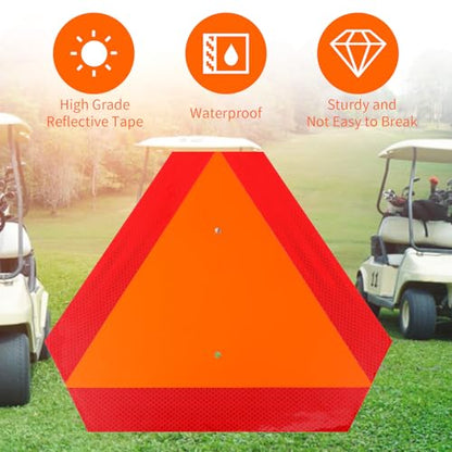 2-Pack Slow Moving Vehicle Signs with Mounting Brackets – 16”x14” Reflective Aluminum SMV Triangle for Golf Carts, Tractors & UTVs – DOT Compliant, Rust-Proof (Red/Orange)