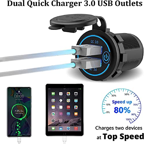 Pack of 2 x 36W Quick Charge 3.0 USB Car Charger Socket, 12V/24V Dual USB Quick Charge 3.0 Car Cigarette Lighter Adapter with Touch Switch for Motorcycle, Boat, Truck, Caravan - color: 36W