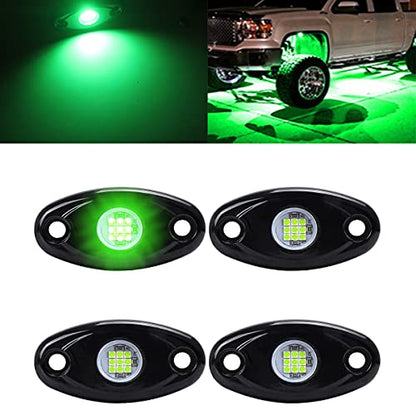 4 Pods LED Rock Light Kits White for Jeep ATV UTV SUV Off Road Car Truck Boat Underbody Glow Fender Lamp Underglow LED Neon Lights Waterproof - color: Green, size: 4 Pods