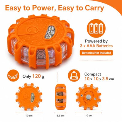 Huyumpxy LED Road Flares Emergency Lights, 9 Flashing Modes Roadside Safety Warning Light with Magnetic Base & Built-in Hook, Battery Powered Safety Beacon for Car, Truck, Motorcycle, Camping, 1 Pack