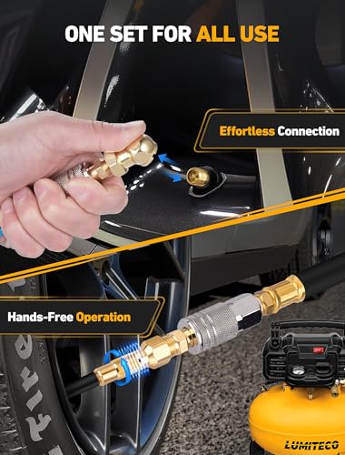 LUMITECO 2-Pack Heavy Duty Air Chuck Set,Screw On Tire Inflator Nozzle & Closed Ball Tire Chuck with 1/4" NPT Standard Quick Plug, Tire Air Chuck w/Presta Valve & Air Pump Ball Needle Set - size: Ball Foot+Twist On
