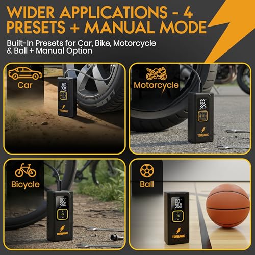 Portable Tire Inflator Air Compressor for Car Tires, Dual Cylinder, Cordless Air Pump for Car, Truck, SUV, 160 PSI, Dual Power, 7500mAh Battery, 12V DC, LED Light & Auto Shut-Off