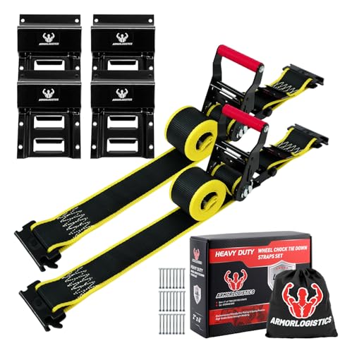 2Pack UTV Wheel Chock Tie-Down Kit, 2 in x 8 ft Heavy Duty Trailer Tire Straps, 4400lb Max Break Strength E Track System for ATV, UTV, SXS, Mower and More (Black) - color: Black, size: 2 Pack