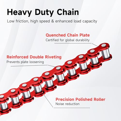 25H Chain 132 Link with Chain Tensioner Breaker Kit Compatible with Razor MX650 MX500 RSF650 SX500 Mcgrath Electric Dirt Bike MY1020 Motor Mini Pit Bike Rocket Scooter Motocross Moped Parts Red - color: Red