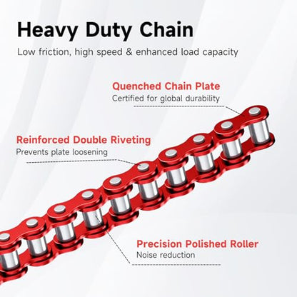 25H Chain 132 Link with Chain Tensioner Breaker Kit Compatible with Razor MX650 MX500 RSF650 SX500 Mcgrath Electric Dirt Bike MY1020 Motor Mini Pit Bike Rocket Scooter Motocross Moped Parts Red - color: Red
