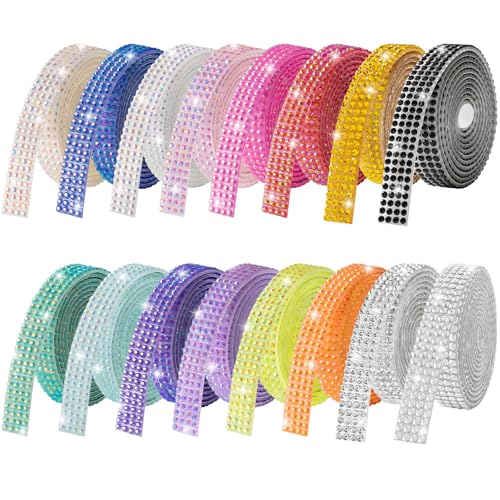 16-Yard Bedazzling Strips, 16-Rolls Rhinestone Ribbon Self Adhesives, 16 Colors Bedazzling Kit, Rhinestones for Crafting, Rhinestone Strips for DIY Craft - color: 4 Rows 16 Colors-1