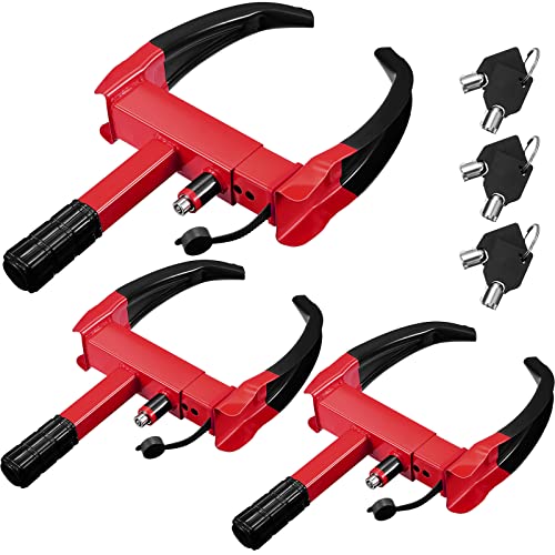 3 Pcs Wheel Lock for Cars, Heavy Duty Trailer Wheel Lock Universal Security Anti Theft Tire Clamp for Vehicles Boot Camper SUV ATV Boat Motorcycle Deterrent(Red, Black) - color: Red, Black